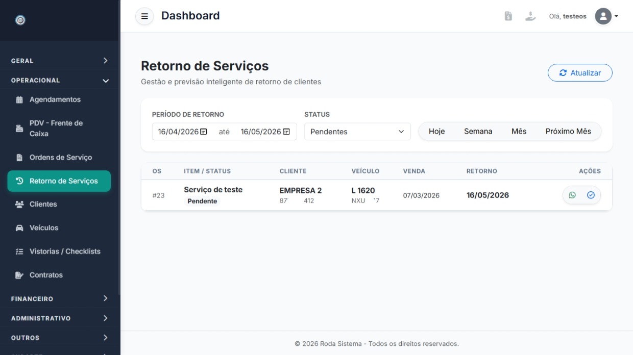 Retorno de serviços