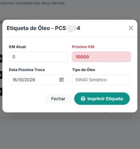 Etiqueta de troca de óleo